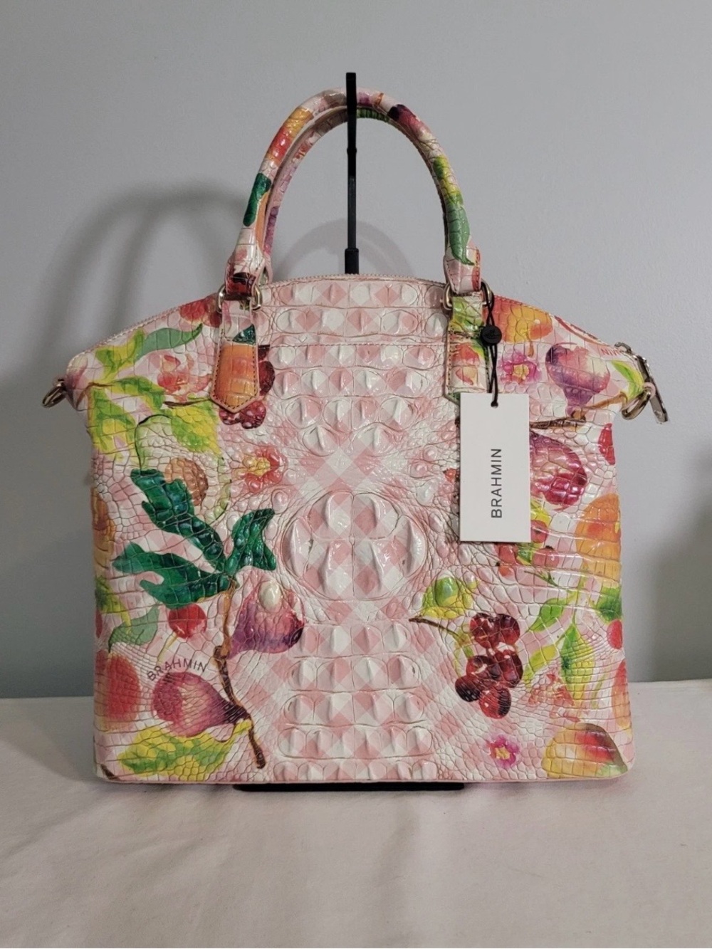 Brahmin Large Duxbury Satchel Fruit Salad Ombre Melbourne Leather Handbag NWT - Picture 4 of 16